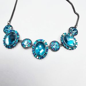 Silver Tone Box Chain Tourmaline Gemstone Necklace